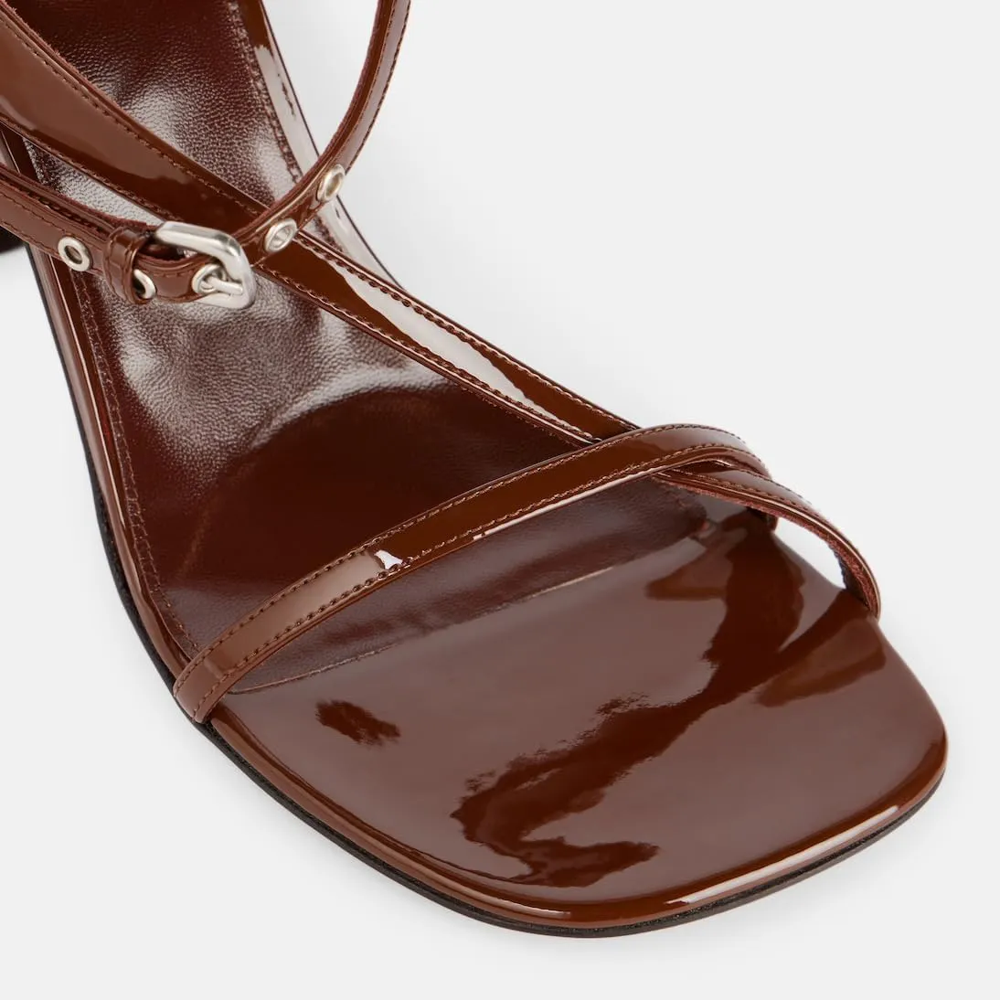 Women's Block Heel Mules Buckle Strappy Sandals Open Toe Slip-On High Heels Patent Leather Summer Dress Shoes For Party Wedding