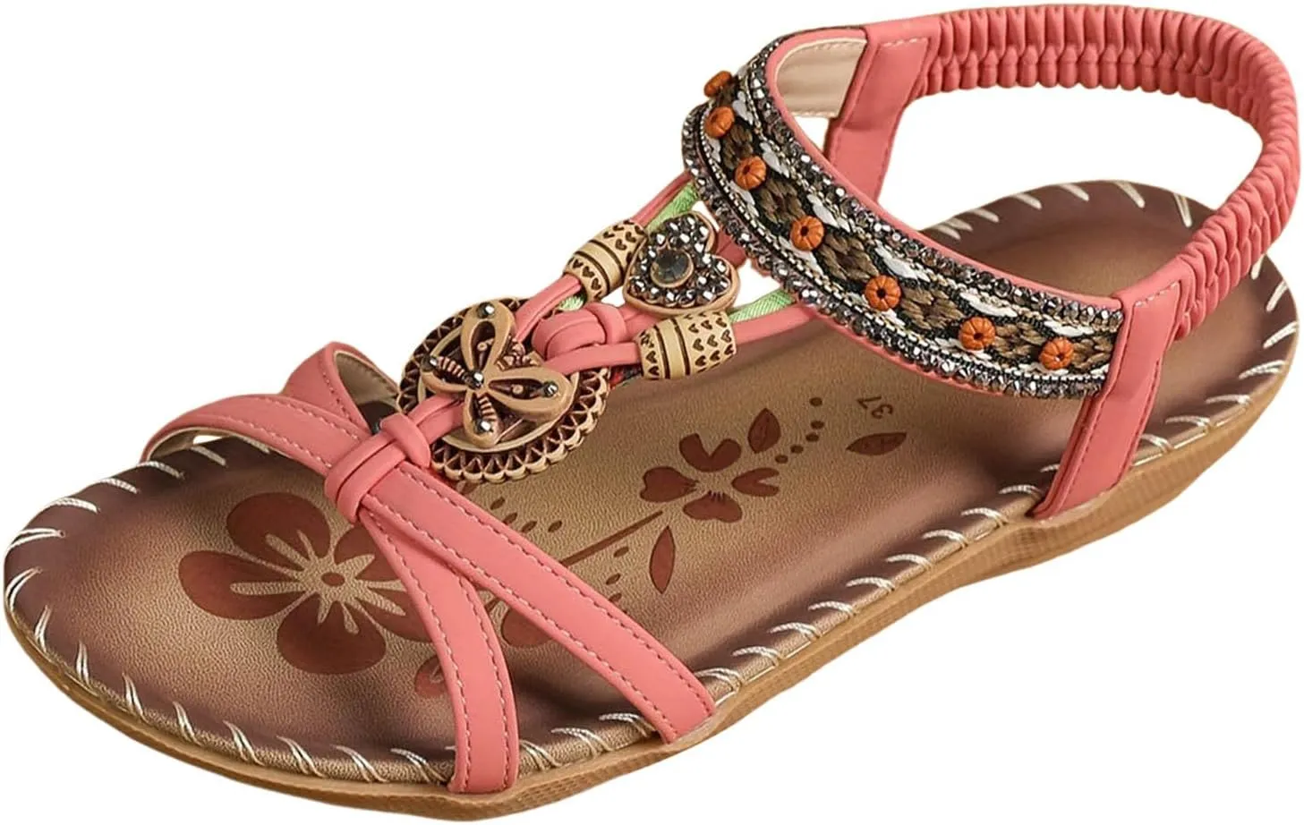 Women's Bohemian Sandals Summer Casual Slip On Low Heel Comfortable Beach Walking Shoes with Arch Support
