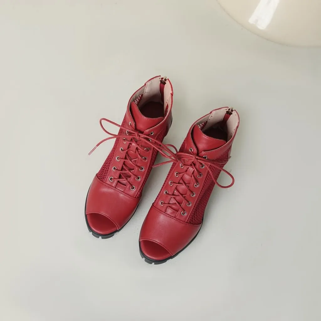 Women's Chunky Block Heeled Sandals Peep Toe Platform High Heels Lace Up Zip Summer Dressy Ankle Booties