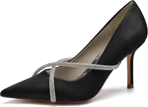 Women's Classic Closed Pointed Toe Stiletto High Heels Pumps Shoes for Party Evening Wedding,Black,6