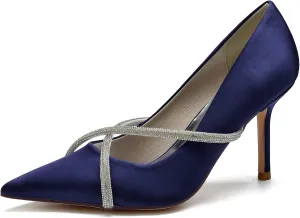 Women's Classic Closed Pointed Toe Stiletto High Heels Pumps Shoes for Party Evening Wedding,Dark Blue,12
