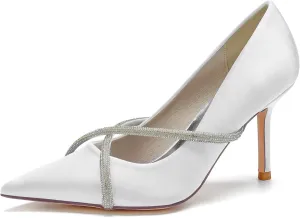 Women's Classic Closed Pointed Toe Stiletto High Heels Pumps Shoes for Party Evening Wedding,White,11