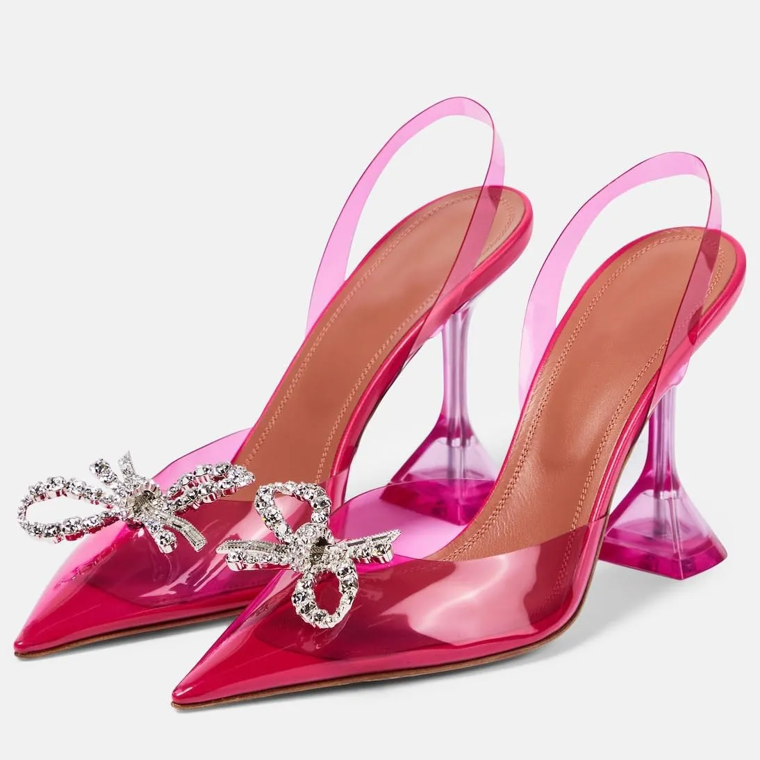 Women's Closed Toe Rhinstone Sandals Kitten Heel Slingback Clear Bowknots Pumps Adjustable Strap Pointed Toe Crystal Bow High Heels Wedding Bridal Prom Dress Shoes