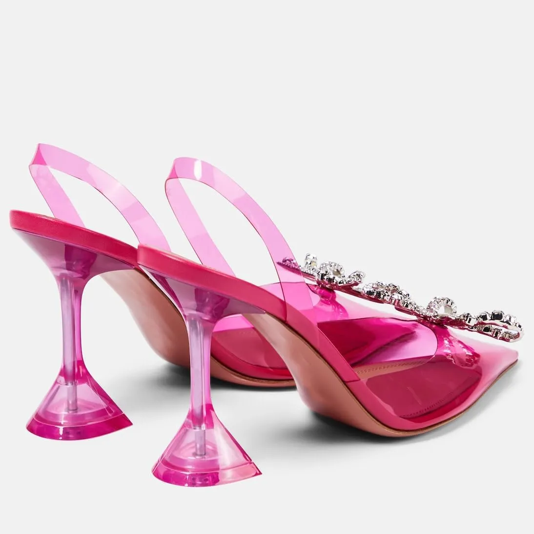Women's Closed Toe Rhinstone Sandals Kitten Heel Slingback Clear Bowknots Pumps Adjustable Strap Pointed Toe Crystal Bow High Heels Wedding Bridal Prom Dress Shoes