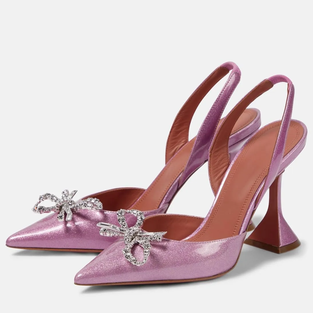 Women's Closed Toe Rhinstone Sandals Kitten Heel Slingback Clear Bowknots Pumps Adjustable Strap Pointed Toe Crystal Bow High Heels Wedding Bridal Prom Dress Shoes