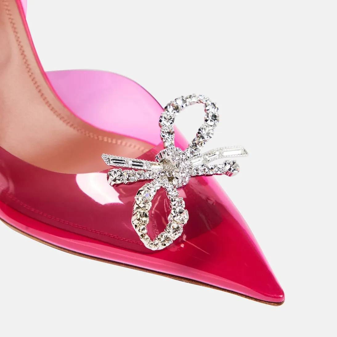 Women's Closed Toe Rhinstone Sandals Kitten Heel Slingback Clear Bowknots Pumps Adjustable Strap Pointed Toe Crystal Bow High Heels Wedding Bridal Prom Dress Shoes