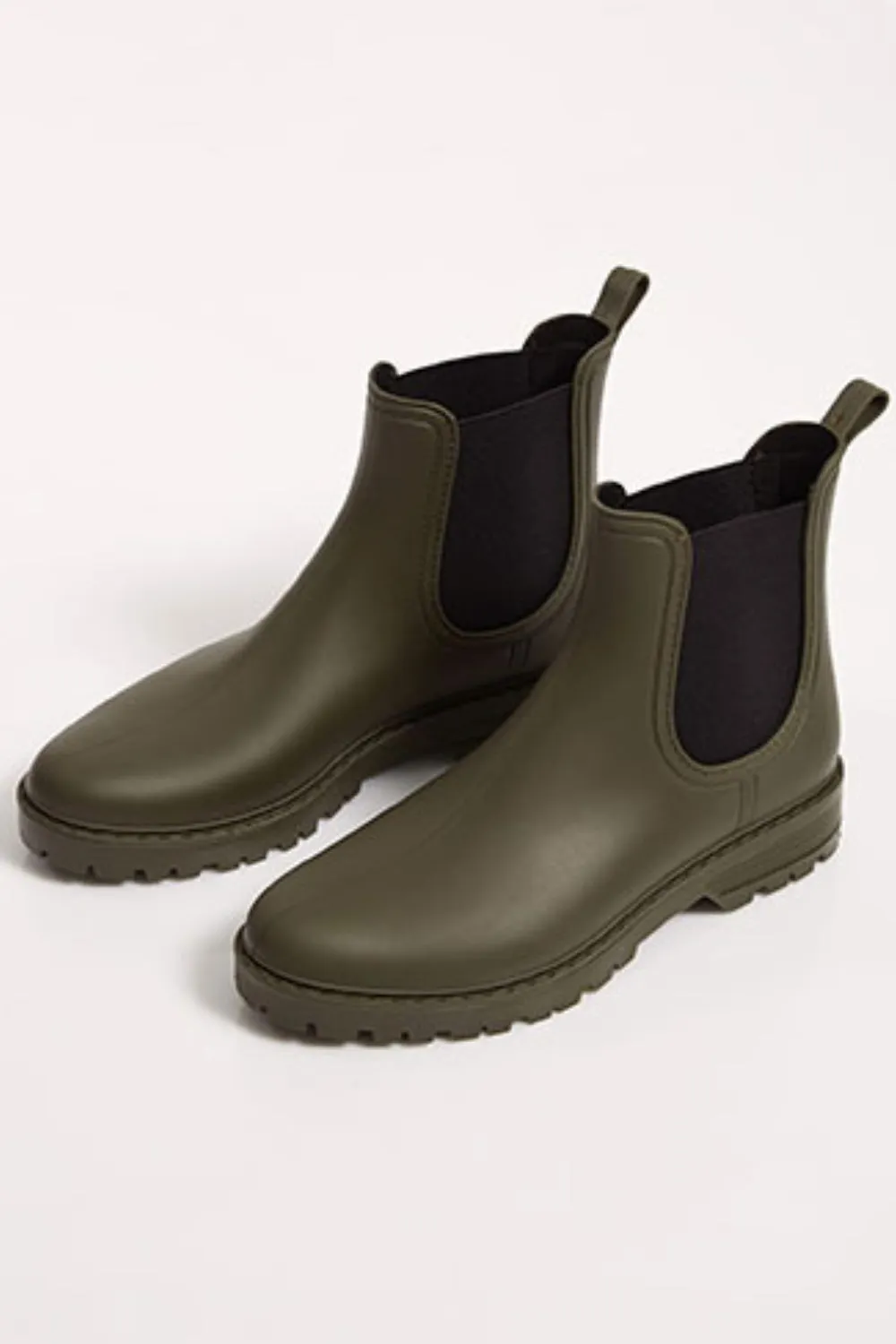 WOMENS GREEN SLIP ON RAIN BOOTS SHOES