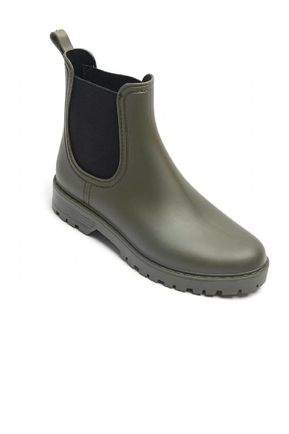 WOMENS GREEN SLIP ON RAIN BOOTS SHOES