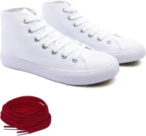 Women's High-Top Canvas Sneakers  Classic Lace-Up Casual Shoes with Extra Shoelaces  Comfortable, Stylish, and Durable