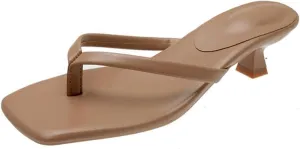 Womens Kitten Heels Summer Dressy Square Open Toe Flip Flops Comfortable Slip on Thong Sandals Outdoor Beach Shoes