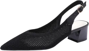 Women's Knitted Mesh Slingback Chunky Low Heels Sandals Summer Breathable Closed Pointed Toe Adjustable Strap Slip On Anti-Slip Block Heel Fashion Dress Party Pumps for Wedding Prom