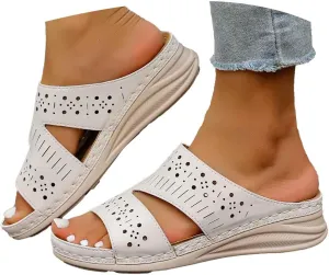 Women's Leather Wedge Sandals 2025 Solid Color Open-Toe Summer Shoes Lightweight Walking Sandals with Cushion for Office Date Outdoor Sandal