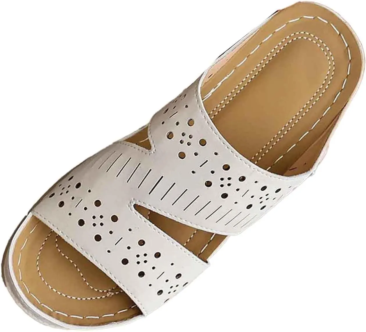 Women's Leather Wedge Sandals 2025 Solid Color Open-Toe Summer Shoes Lightweight Walking Sandals with Cushion for Office Date Outdoor Sandal