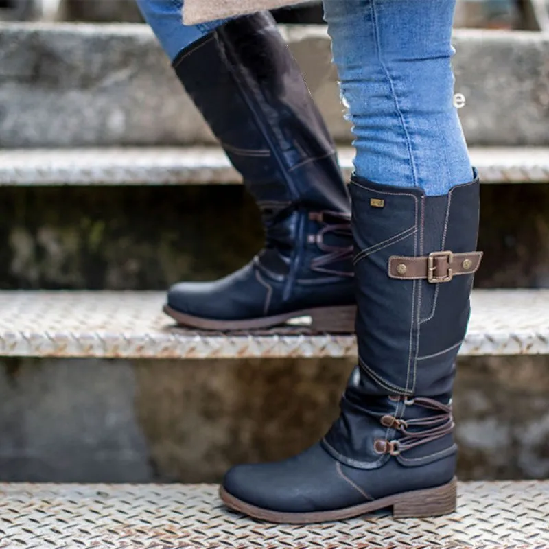 Women's low heel mid calf boots with zipper