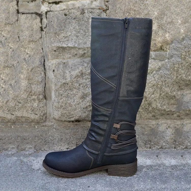 Women's low heel mid calf boots with zipper