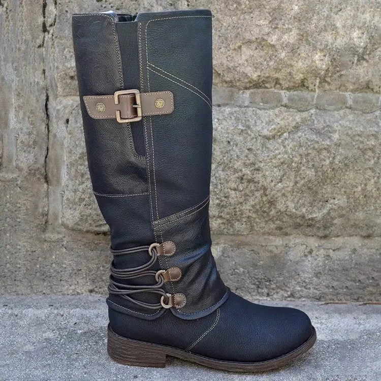 Women's low heel mid calf boots with zipper