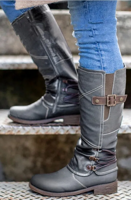 Women's low heel mid calf boots with zipper