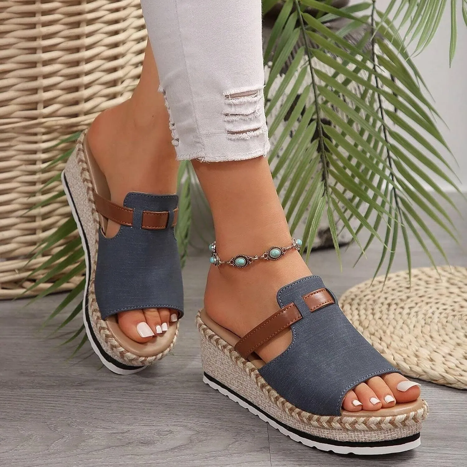 Womens Orthopedic Arch Support Platform Wedge Sandals Flat Open Toe Casual Low Heel Slip on Sandals Beach Dress Comfortable Outdoor Shoes