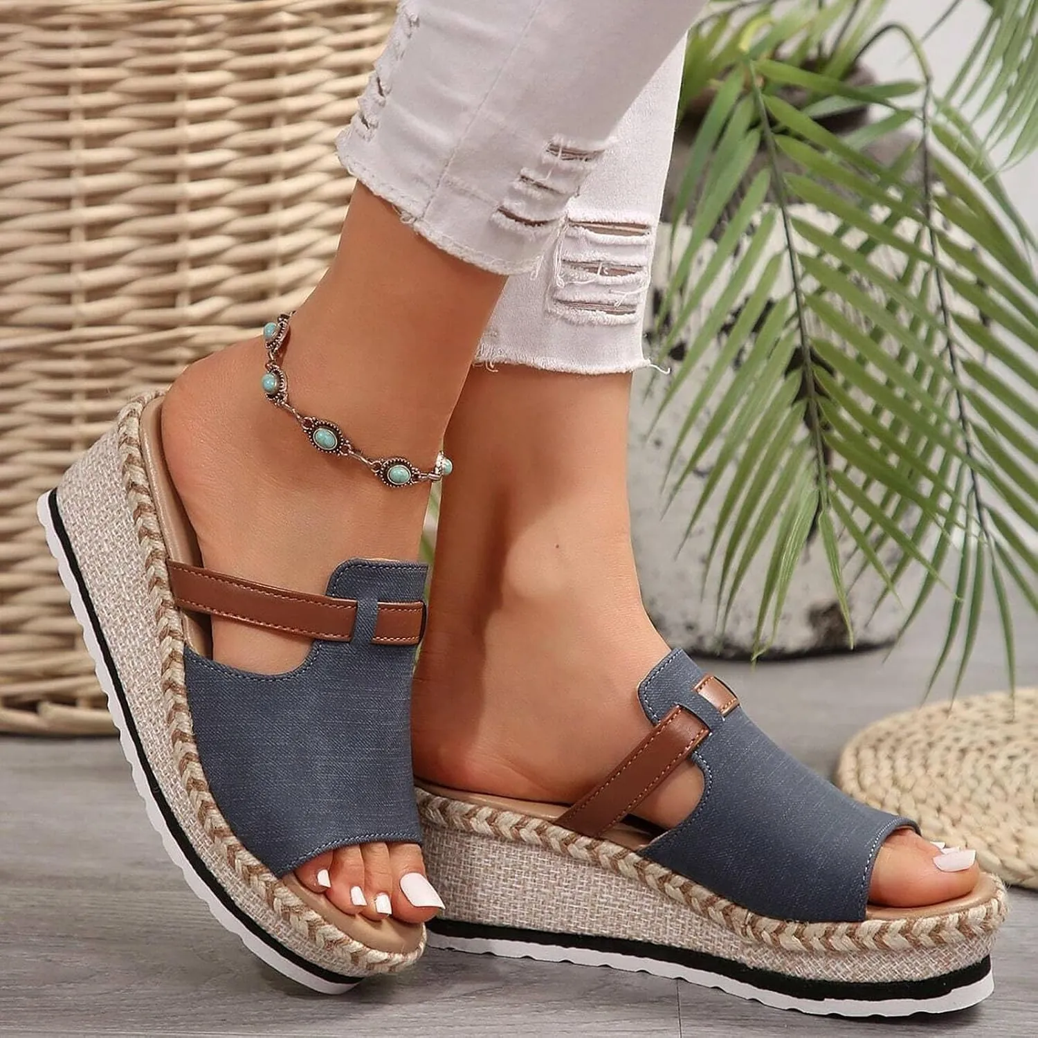 Womens Orthopedic Arch Support Platform Wedge Sandals Flat Open Toe Casual Low Heel Slip on Sandals Beach Dress Comfortable Outdoor Shoes