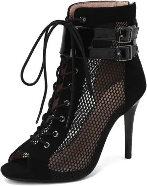 Women's Peep Toe Stilettos High Heels Heeled Sandals Fashion Lace Up Zipper Dance Dressy Ankle Booties