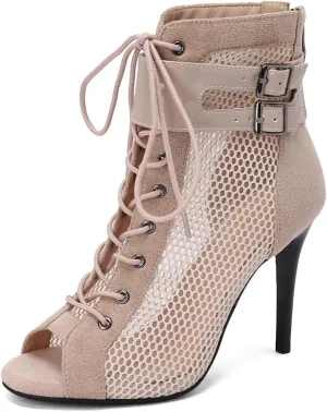 Women's Peep Toe Stilettos High Heels Heeled Sandals Fashion Lace Up Zipper Dance Dressy Ankle Booties