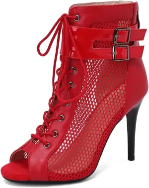 Women's Peep Toe Stilettos High Heels Heeled Sandals Fashion Lace Up Zipper Dance Dressy Ankle Booties