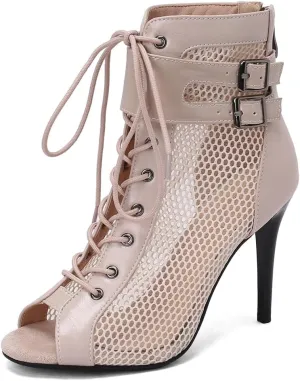 Women's Peep Toe Stilettos High Heels Heeled Sandals Fashion Lace Up Zipper Dance Dressy Ankle Booties