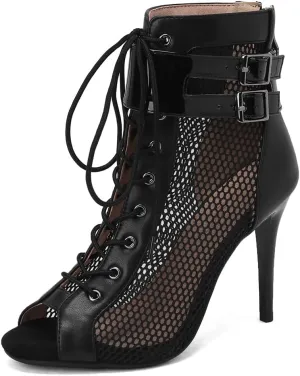 Women's Peep Toe Stilettos High Heels Heeled Sandals Fashion Lace Up Zipper Dance Dressy Ankle Booties