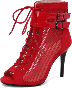 Women's Peep Toe Stilettos High Heels Heeled Sandals Fashion Lace Up Zipper Dance Dressy Ankle Booties