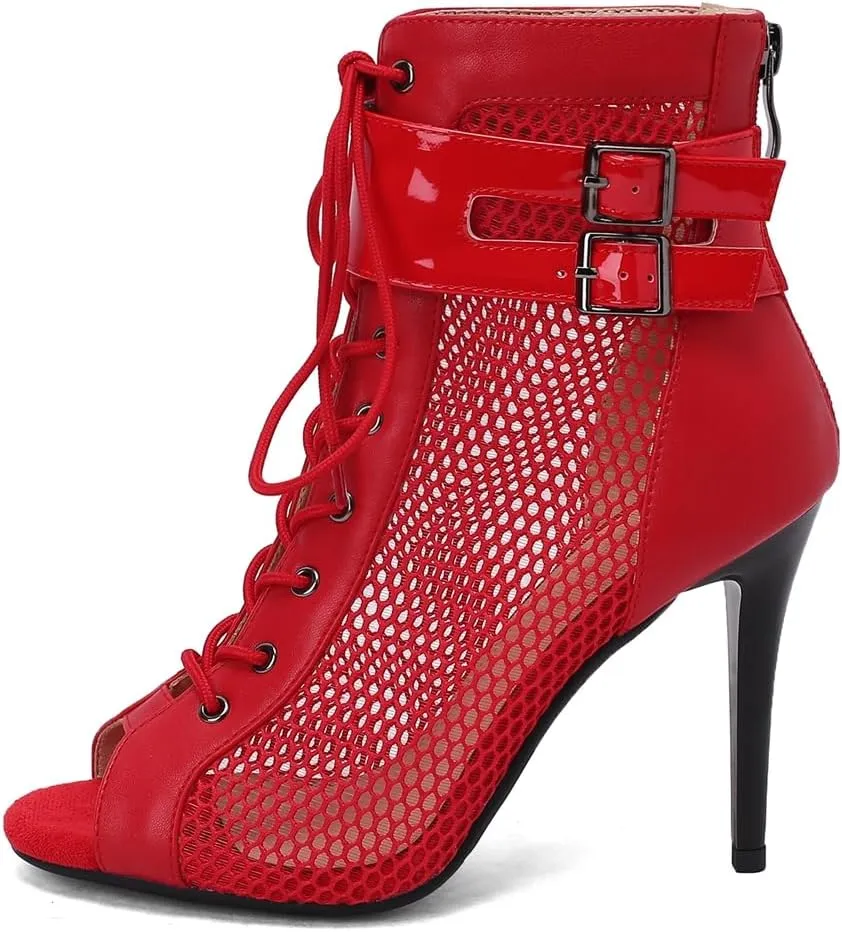 Women's Peep Toe Stilettos High Heels Heeled Sandals Fashion Lace Up Zipper Dance Dressy Ankle Booties