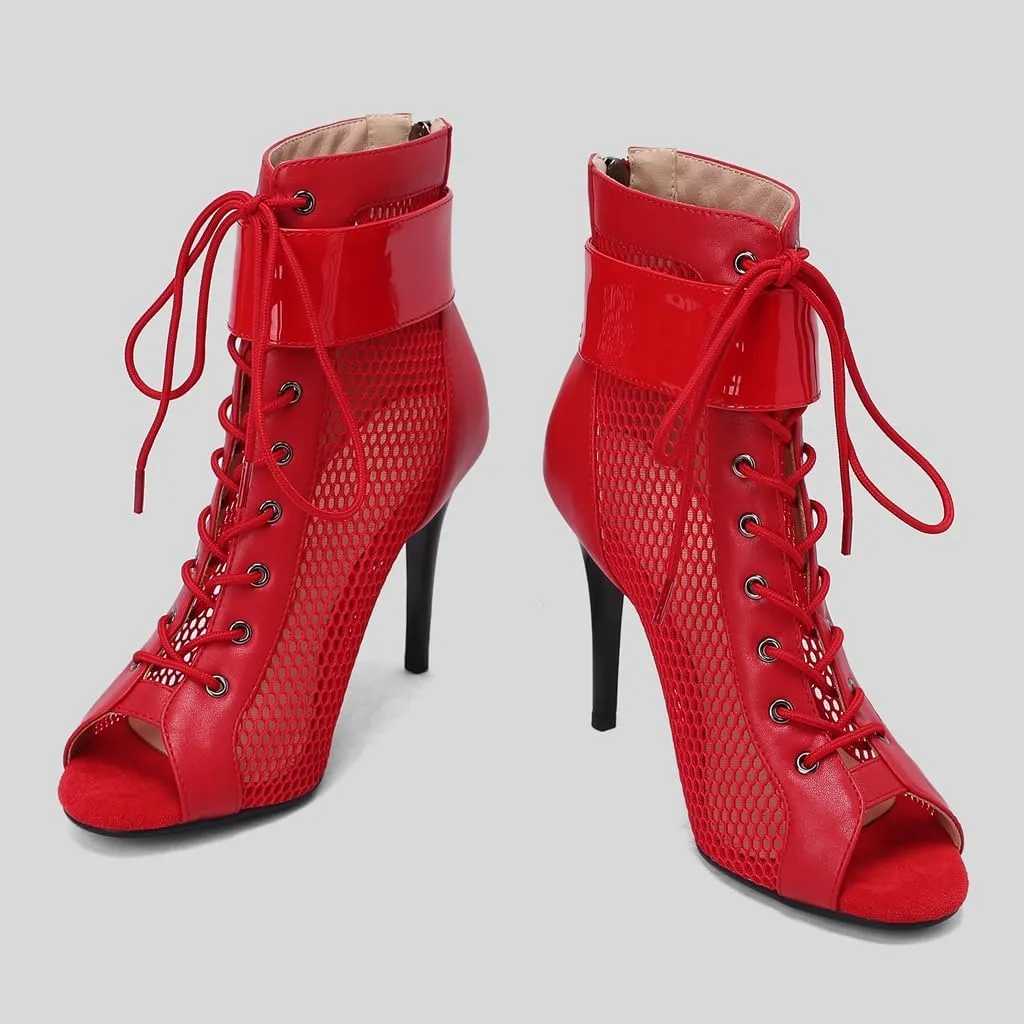 Women's Peep Toe Stilettos High Heels Heeled Sandals Fashion Lace Up Zipper Dance Dressy Ankle Booties