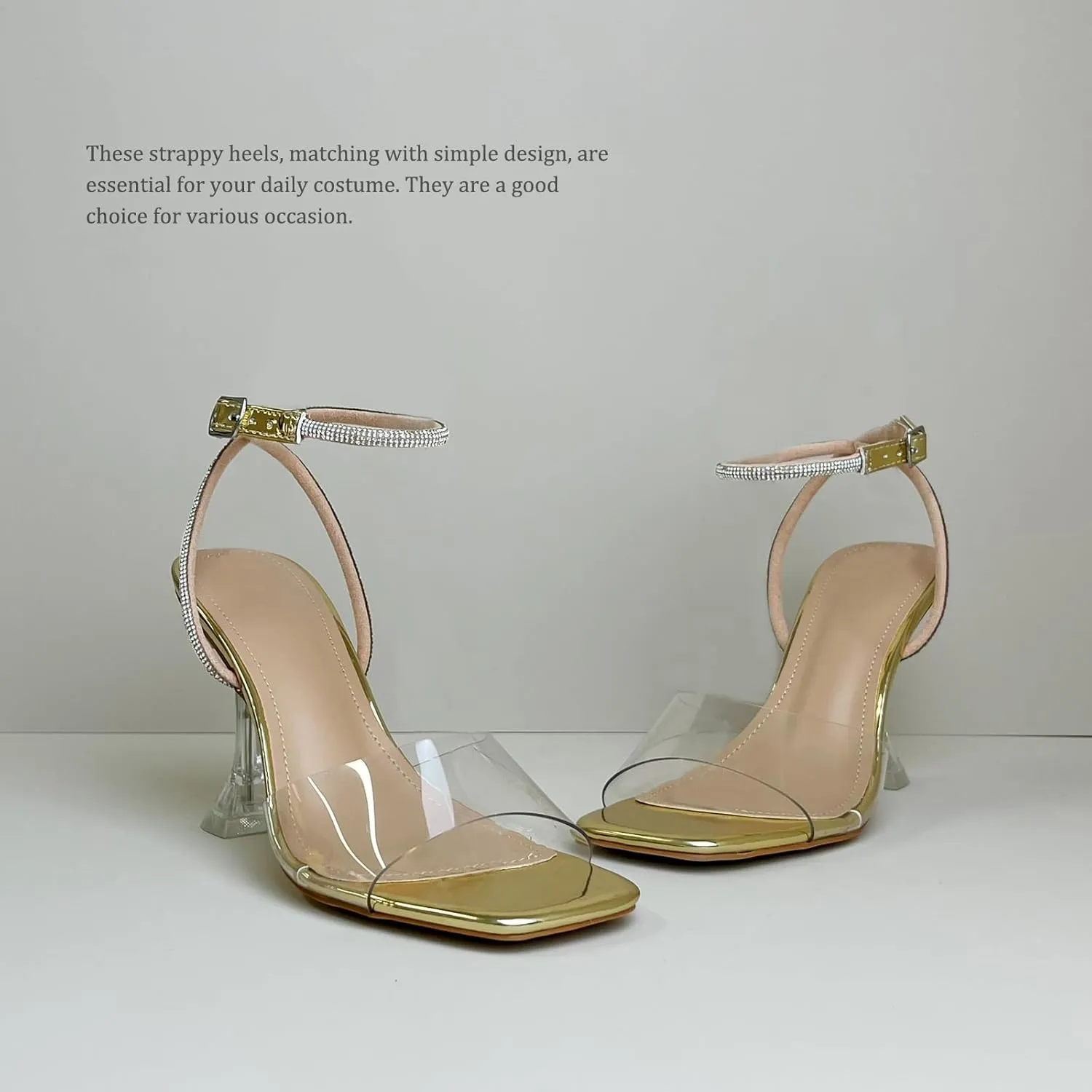 Women's Rhinestones Strap Heels Ankle Strappy Heels for Women Sandals Clasp Joint Buckle Stilettos Sandals