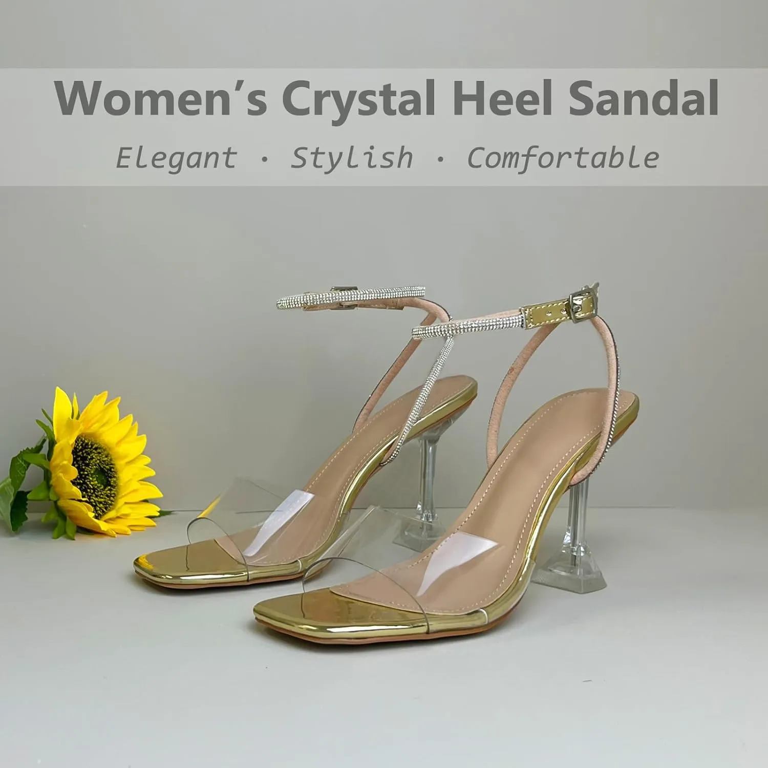 Women's Rhinestones Strap Heels Ankle Strappy Heels for Women Sandals Clasp Joint Buckle Stilettos Sandals
