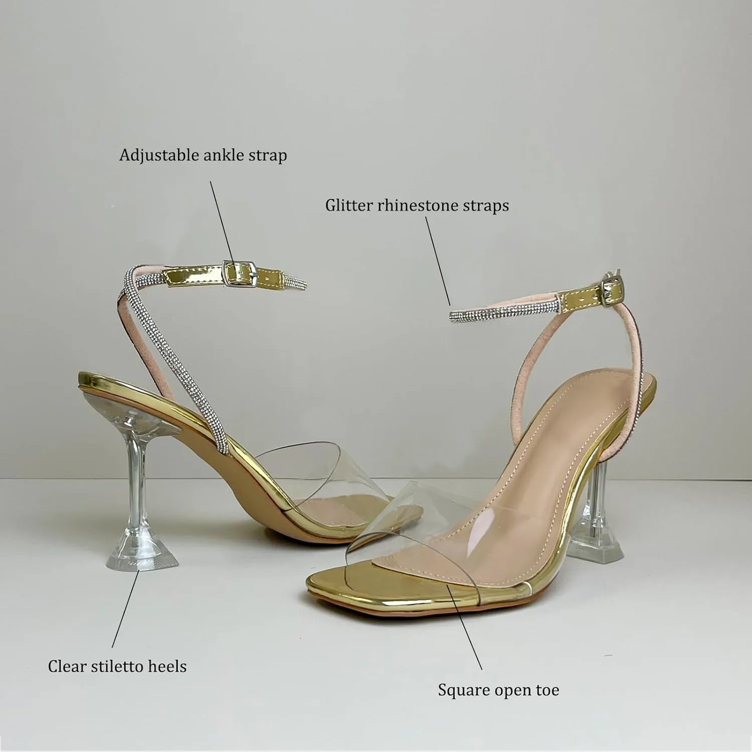 Women's Rhinestones Strap Heels Ankle Strappy Heels for Women Sandals Clasp Joint Buckle Stilettos Sandals