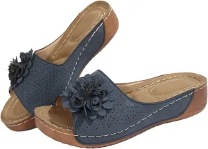 Womens Sandals 2025 Wedge Sandals Summer Beach Sandal Low Open Toe Ladies Boho Slip on Comfortable Flower Shoes Fashion Trendy Dressy Walking Sandal 2025