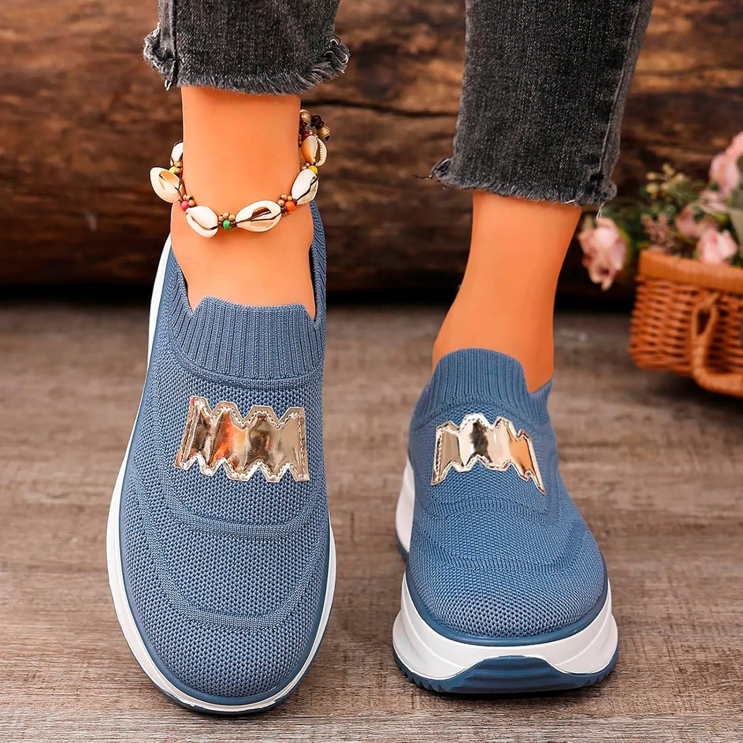 Womens Walking Shoes Comfortable Platform Sneakers Non Slip Shoes with Arch Support Slip On Loafers Casual Shoes