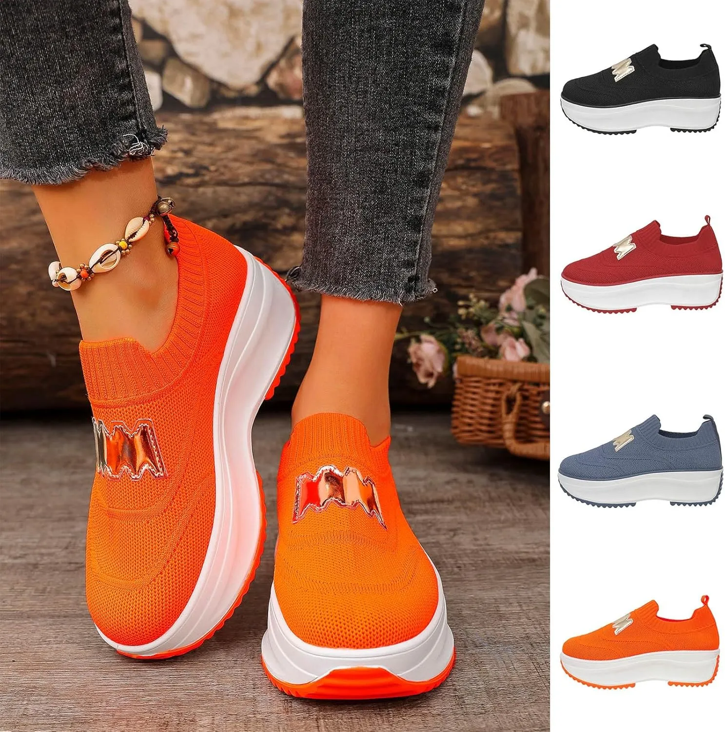 Womens Walking Shoes Comfortable Platform Sneakers Non Slip Shoes with Arch Support Slip On Loafers Casual Shoes