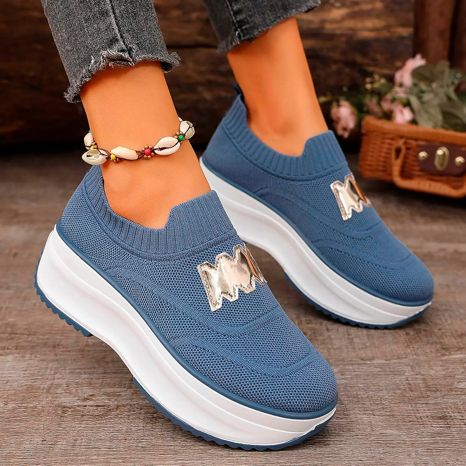 Womens Walking Shoes Comfortable Platform Sneakers Non Slip Shoes with Arch Support Slip On Loafers Casual Shoes
