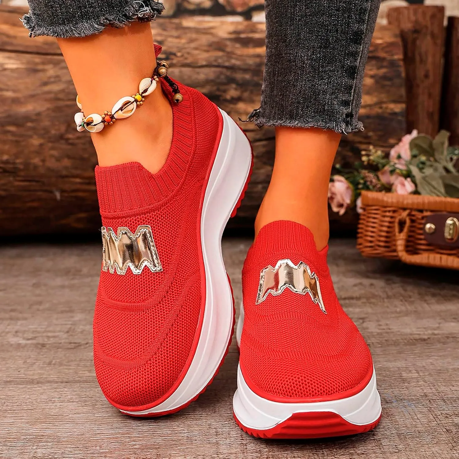 Womens Walking Shoes Comfortable Platform Sneakers Non Slip Shoes with Arch Support Slip On Loafers Casual Shoes