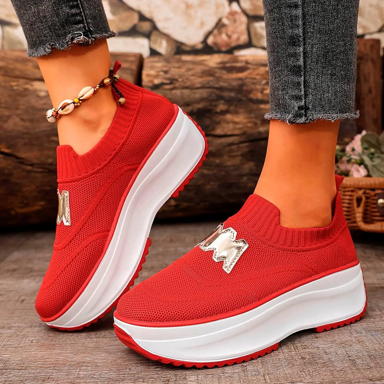 Womens Walking Shoes Comfortable Platform Sneakers Non Slip Shoes with Arch Support Slip On Loafers Casual Shoes
