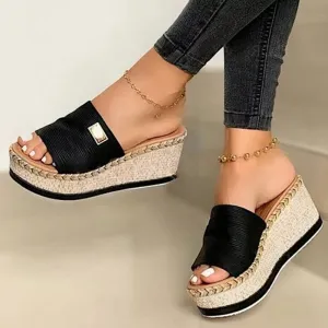 Women’s Wedge Heel Sandals with Wide Strap