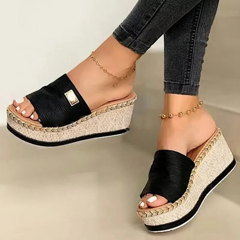 Women’s Wedge Heel Sandals with Wide Strap