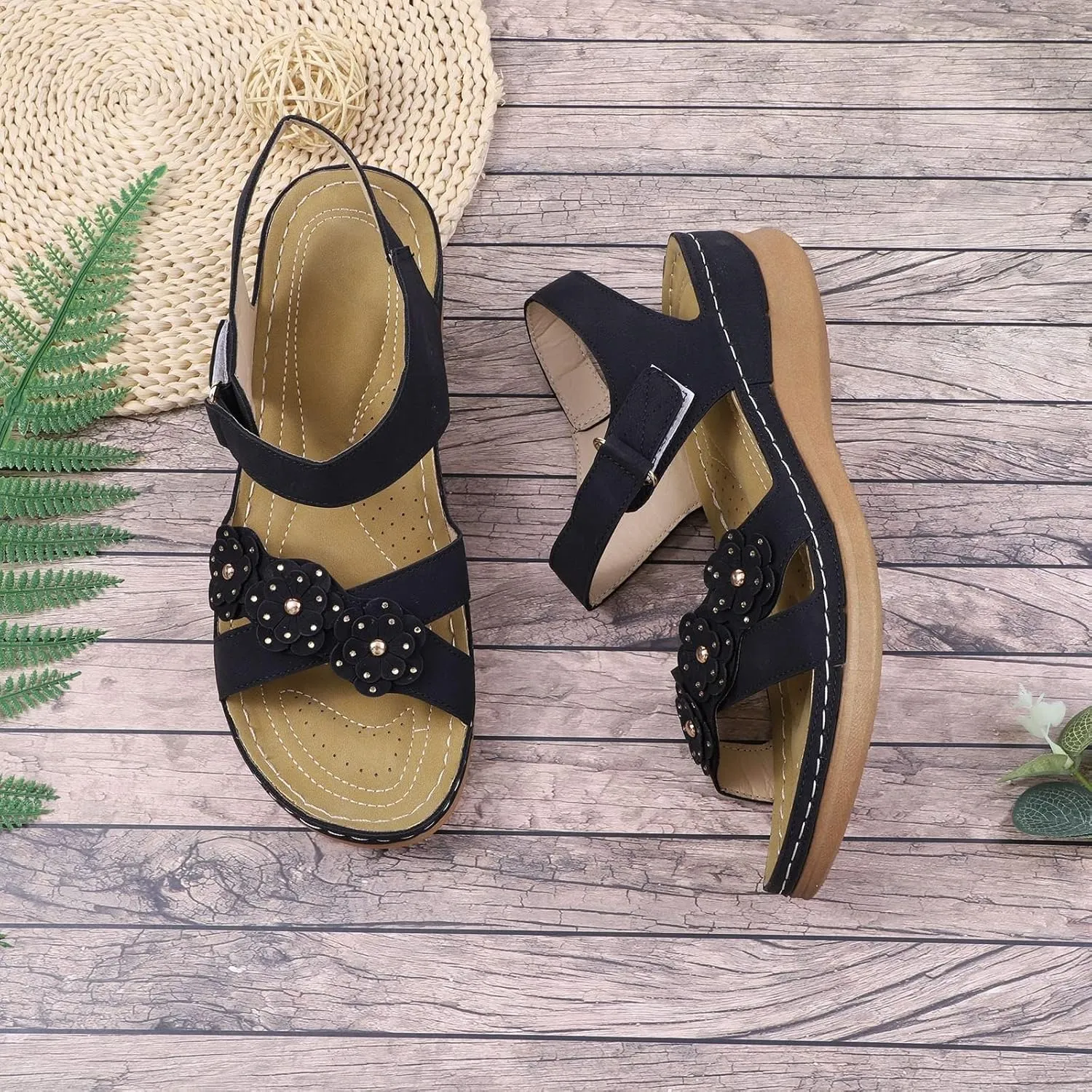 Womens Wedge Sandals Comfortable Dressy Arch Support Ankle Strap Sandals Summer Open Toe Wedge Sandal Casual Bohemian Shoes