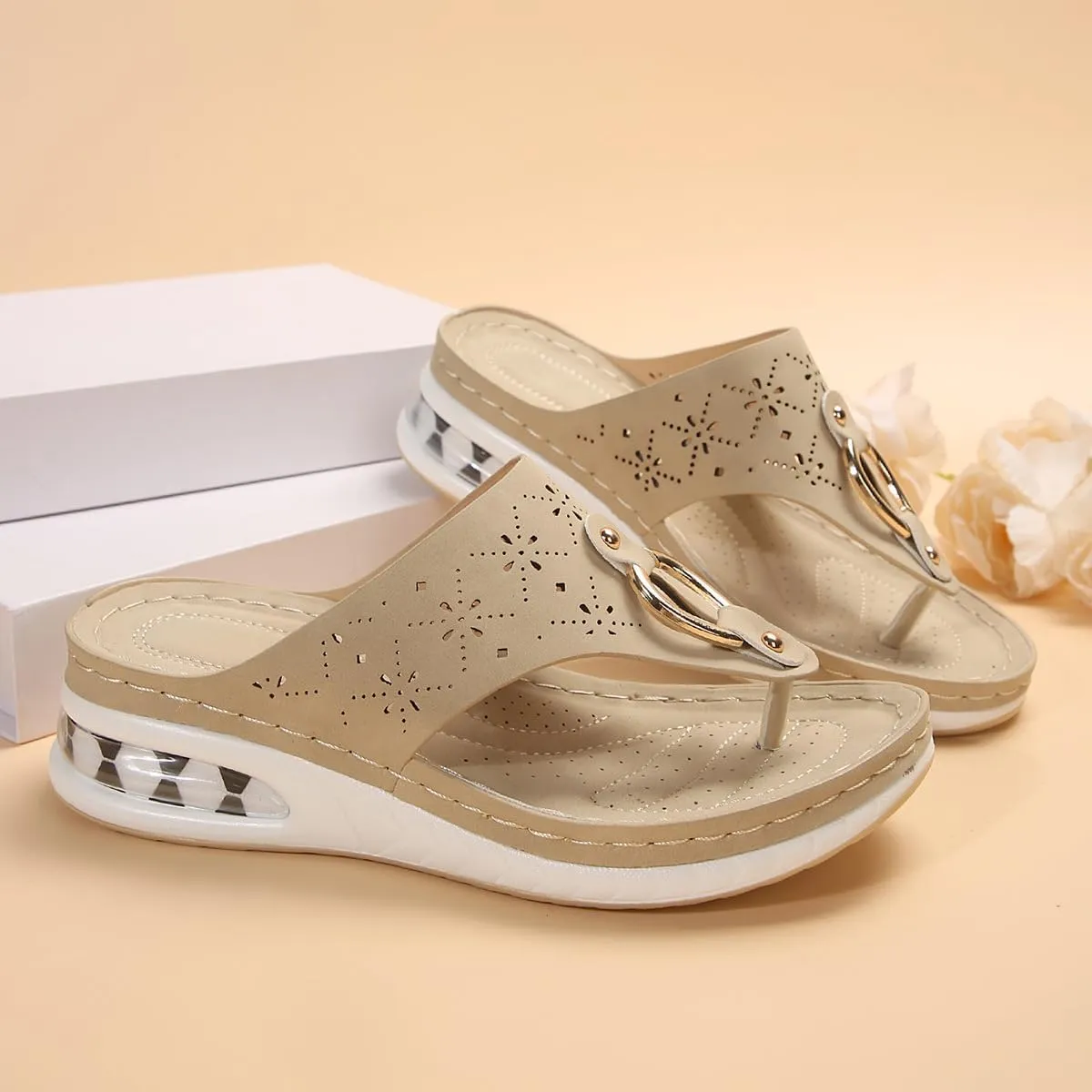 Womens Wedge Sandals Rhinestone Thong Platform Flip Flops Summer Beach Comfortable Sandals Cushion Footbed Platform Dressy Summer Slip on Shoes