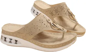 Womens Wedge Sandals Rhinestone Thong Platform Flip Flops Summer Beach Comfortable Sandals Cushion Footbed Platform Dressy Summer Slip on Shoes
