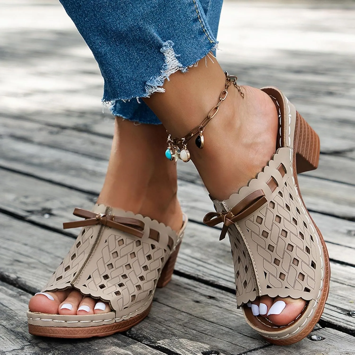 Womens Wedge Slippers with Arch Support Open Toe Hollow Out Platform Sandals Comfortable Dressy Arch Support Low Heel Breathable Shoes