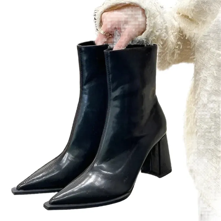 Women's Winter Designer Ankle Boots - Pointed Toe, Back Zipper, High Heel Elegant Plush Short Boots