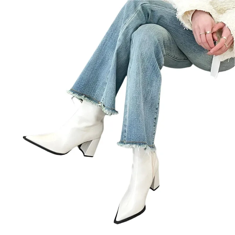 Women's Winter Designer Ankle Boots - Pointed Toe, Back Zipper, High Heel Elegant Plush Short Boots