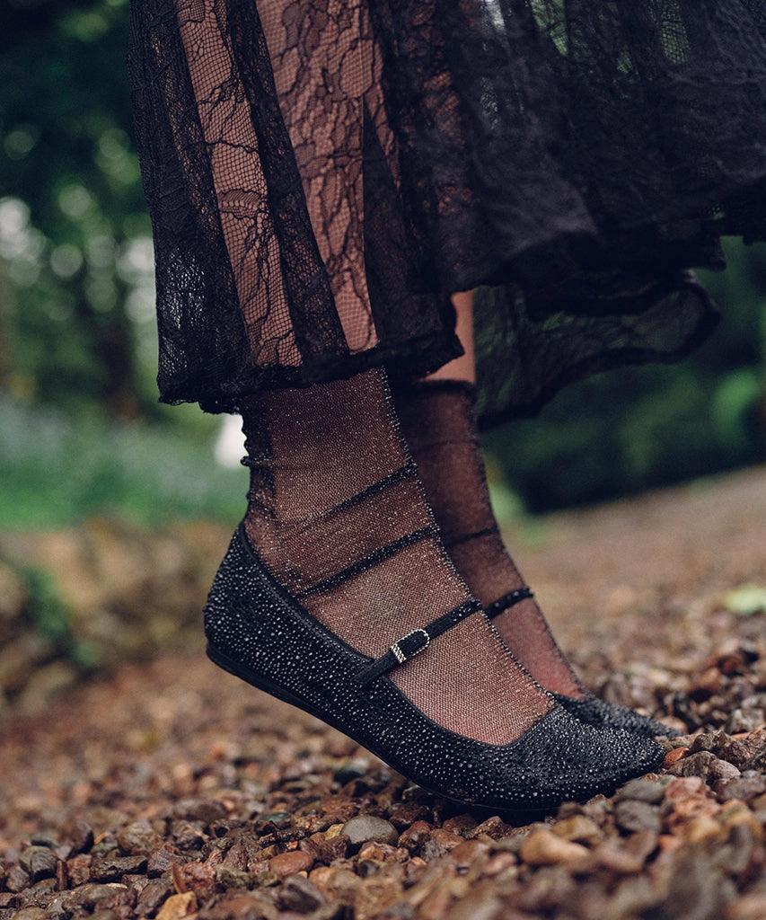 REYES CRYSTAL BALLET FLATS BLACK METALLIC CRYSTAL art show