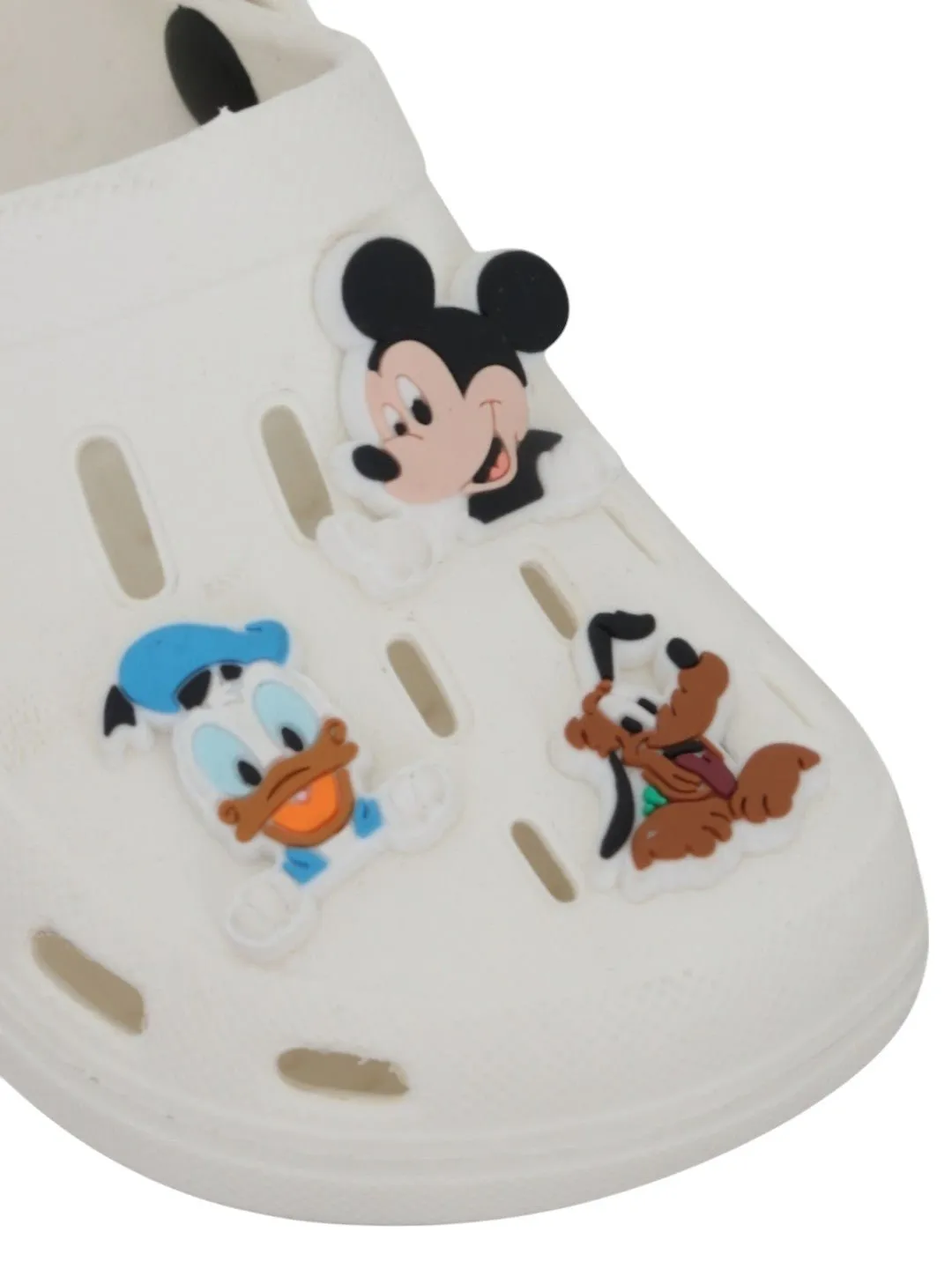 Yellow Bee Boys’ Disney Clogs with Mickey Mouse, Donald Duck & Pluto Charms – White